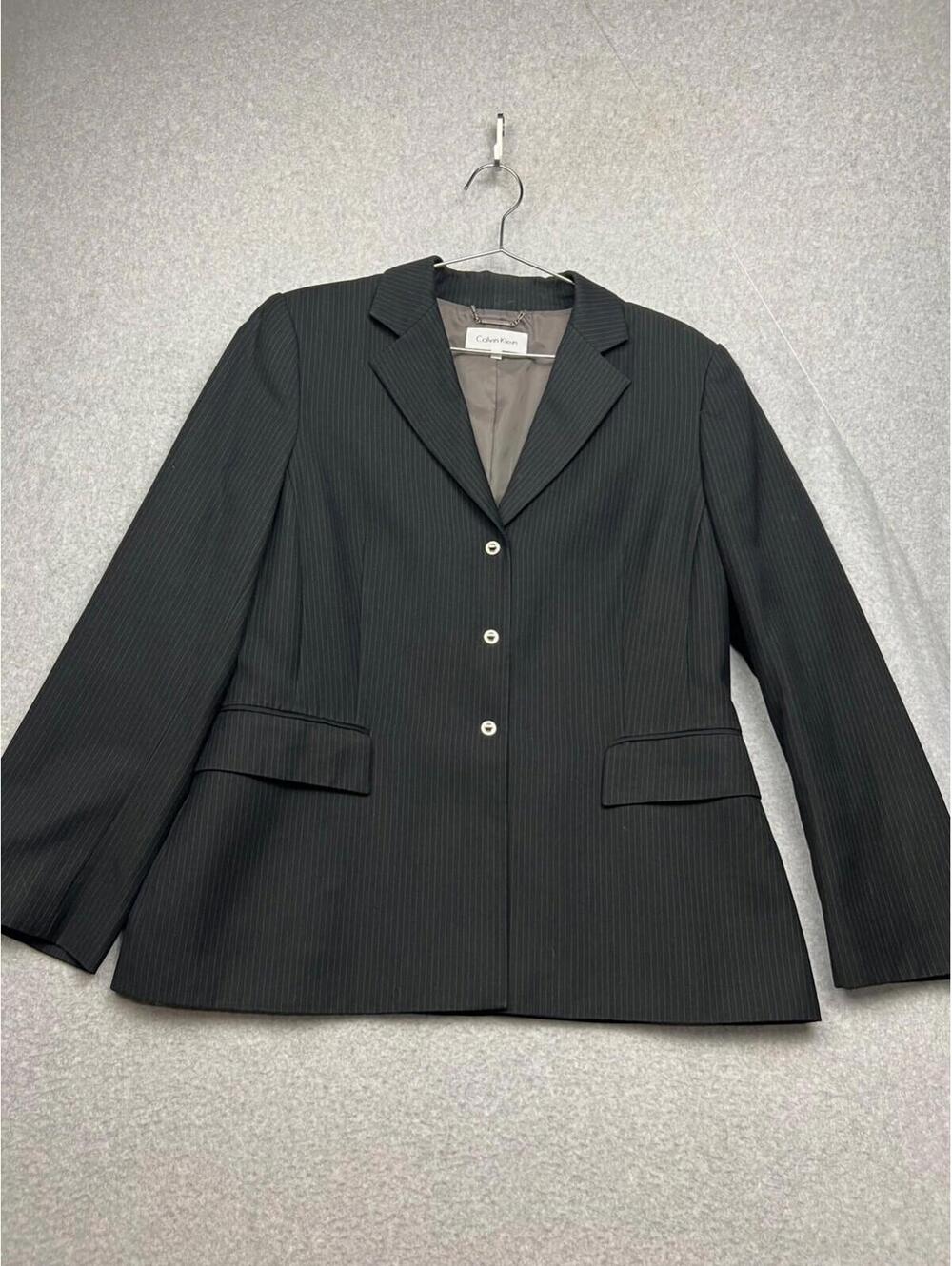Calvin Klein Pinstripe Blazer Jacket Cotton Womens Size 14 Carrer Work Office